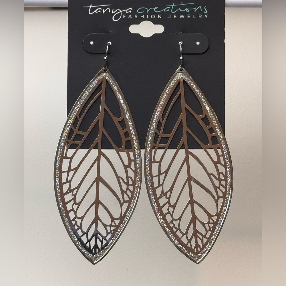 Silver Leaf Cutout Earrings 3.5 inch